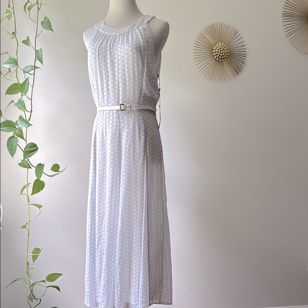 Tommy Hilfiger Sleeveless Halter Belted Polka Dot Chiffon Dress